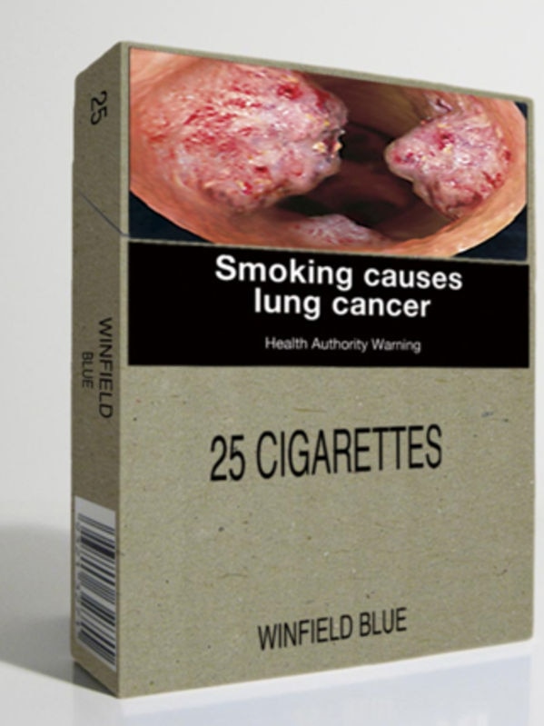 Cigarette packet featuring plain packaging