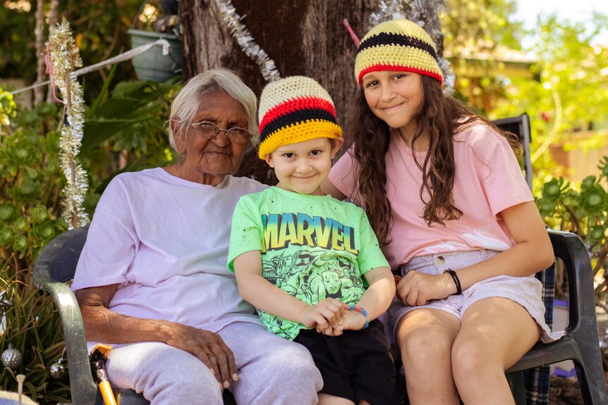 Margaret Culbong photographed with family for the Ngaluk Waangkiny book.