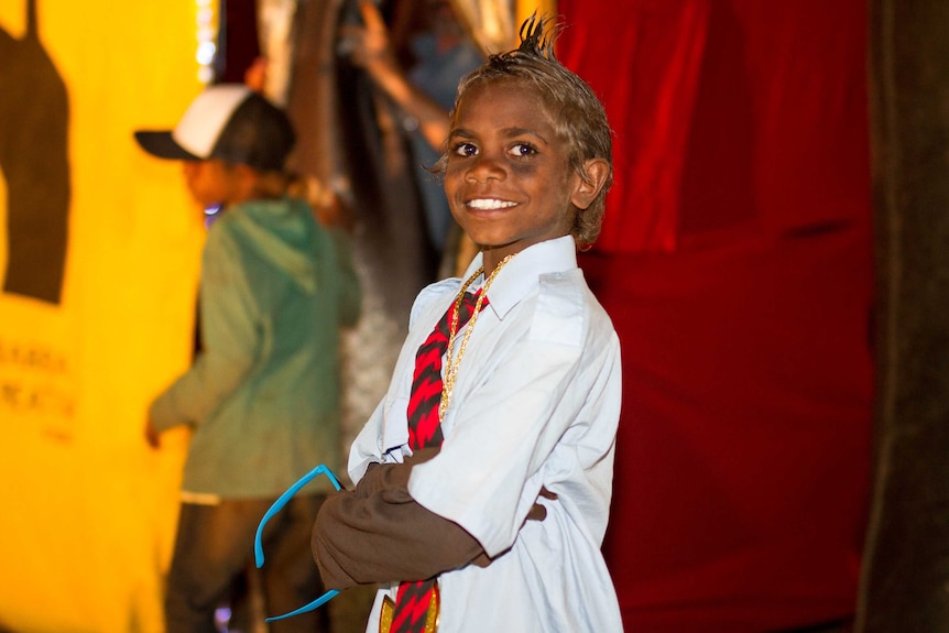 Young male model strikes a pose at the 2016 Warburton fashion week.