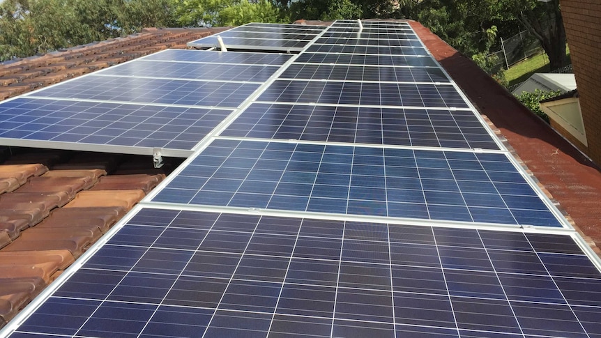 Solar panels on a suburban roof