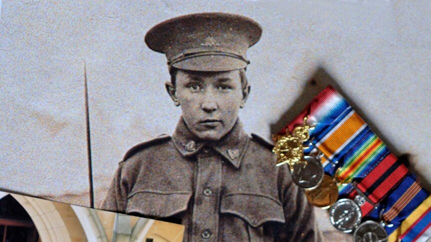 Alec Campbell and his medals and photographs