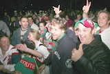 Russell Crowe celebrates with South Sydney fans.