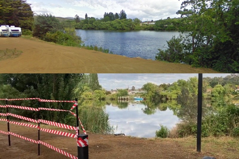 A comparison shows a stretch of shoreline along the River Derwent. Bollards are visible in the lower image.