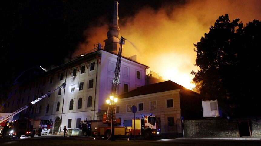 Firefighters battle blaze at Riga Castle