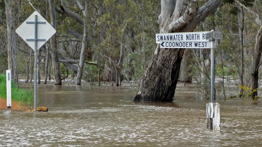 Floowaters swamp Swanwater North Road in Charlton, Victoria, on Thursday September 15.