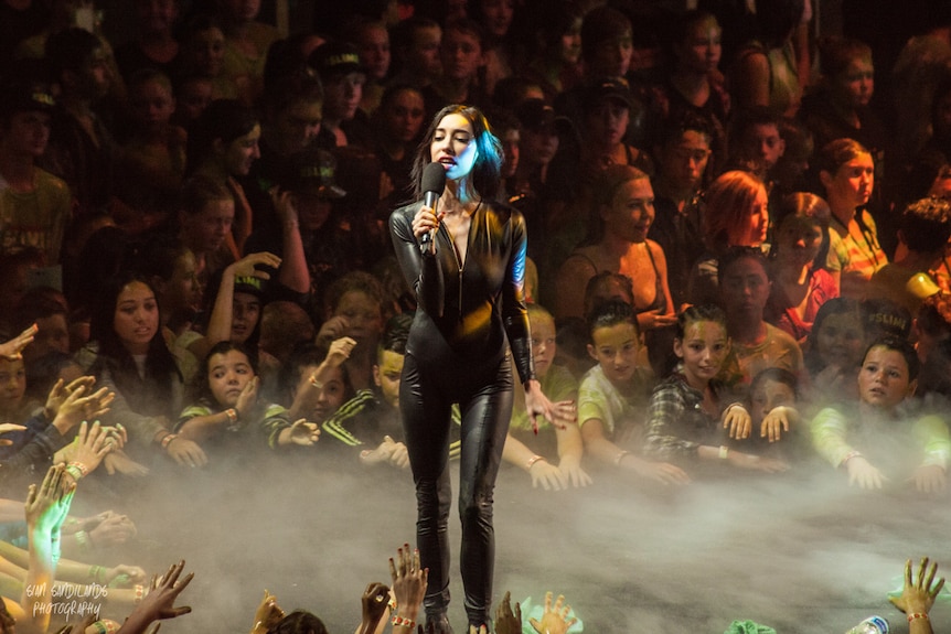 The Veronicas performing on stage during Slimefest.
