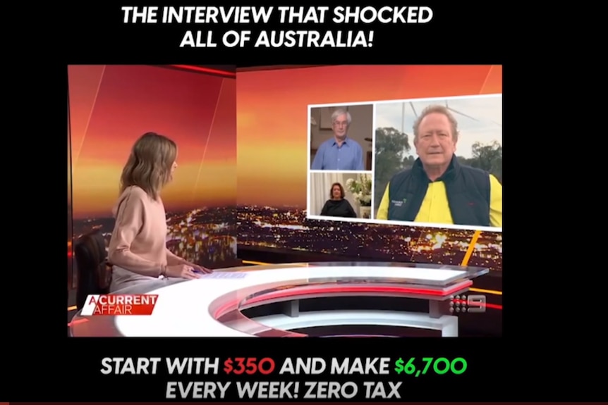 A screenshot of a video showing a fake 60 Minutes clip.