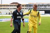 Australian captain George Bailey (R) and New Zealand's Brendon McCullum (L) after the match.