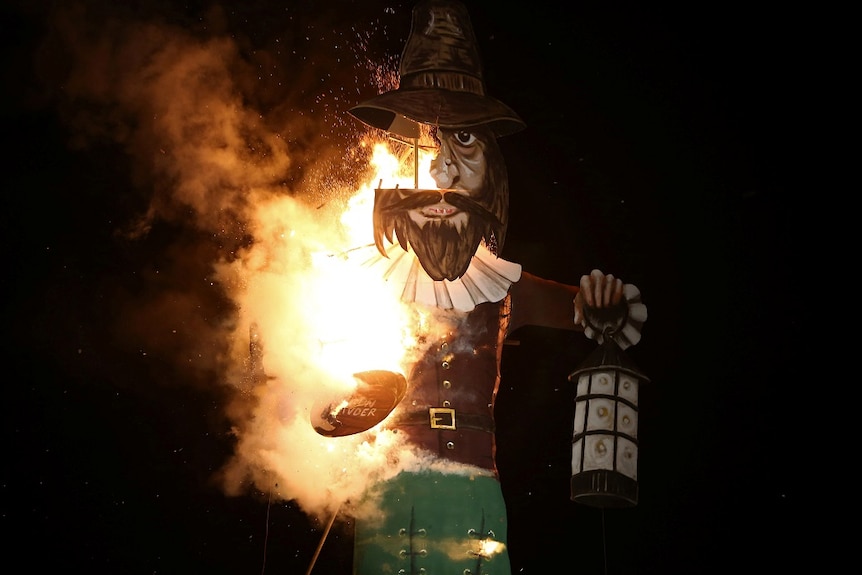 An effigy of Guy Fawkes is burnt as part of bonfire night celebrations.
