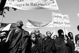 Monks protesting No Rohingya in Rakhine State.