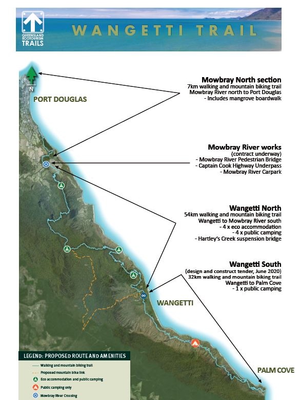 A map of the proposed Wangetti Trail in Far North Queensland.