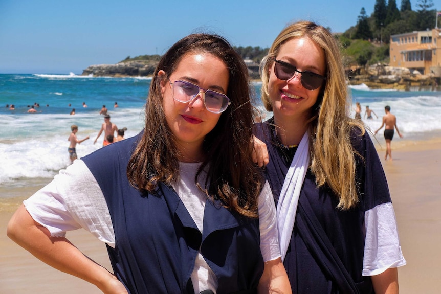 Orthodox Jewish sisters Chaya Chanin and Simi Polonsky at Coogee Beach.