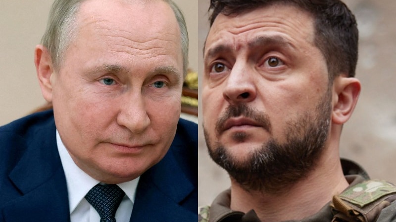 A composite image of Vladimir Putin and Volodymyr Zelenskyy