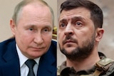 A composite image of Vladimir Putin and Volodymyr Zelenskyy