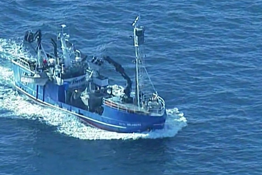 A large fishing vessel in the ocean