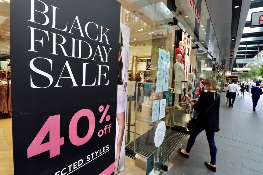 A Black Friday sale sign in a shop window.