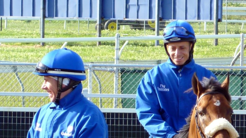 Melbourne Cup contenders Holberg (left) and Campanologist at Werribee.