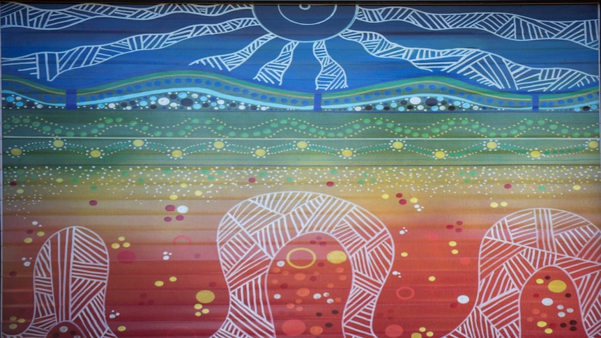 Aboriginal artwork featuring sun and river