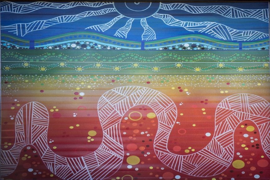 Aboriginal artwork featuring sun and river