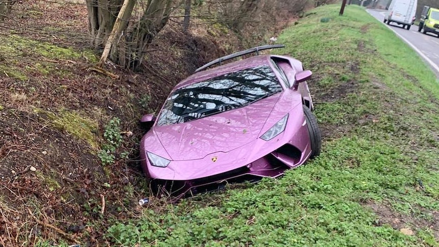 Lamborghini crashed into a ditch