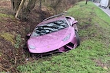 Lamborghini crashed into a ditch
