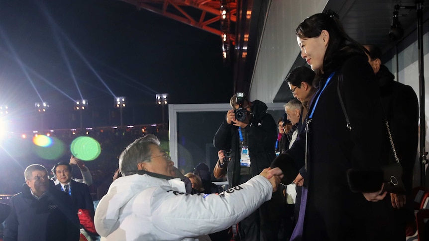 South Korean President shakes hands with Kim Jong-un's sister