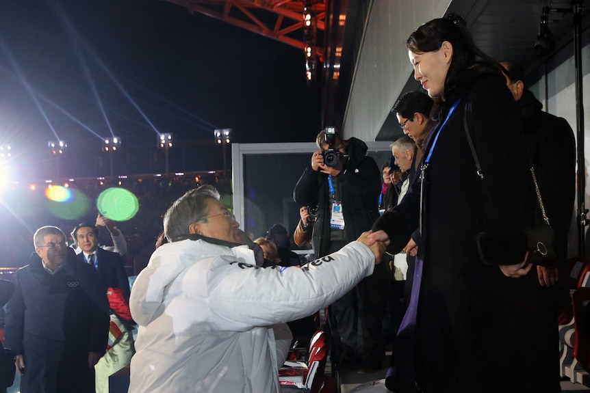 South Korean President shakes hands with Kim Jong-un's sister