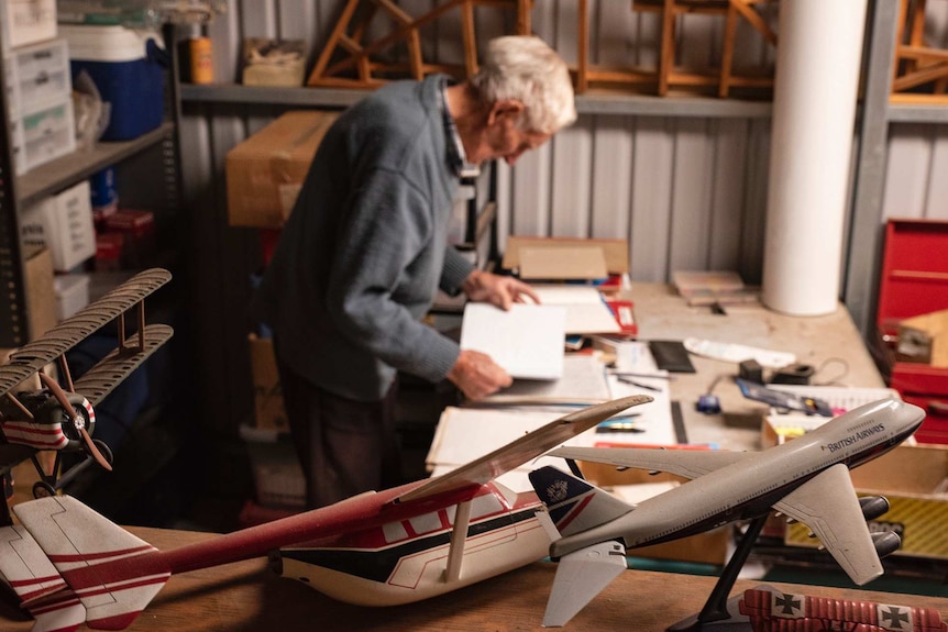 Bill Pople inside his shed