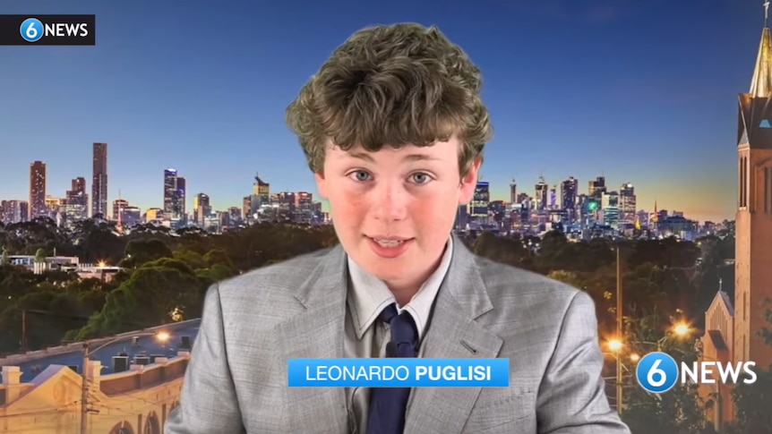 Leo Puglisi fronting a 6 News bulletin when he was 12.