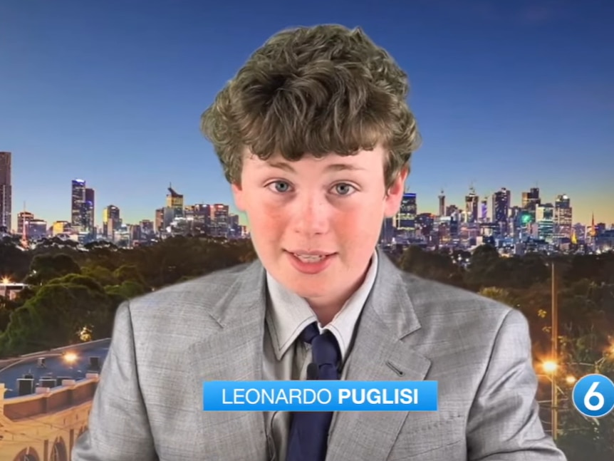 Leo Puglisi fronting a 6 News bulletin when he was 12.