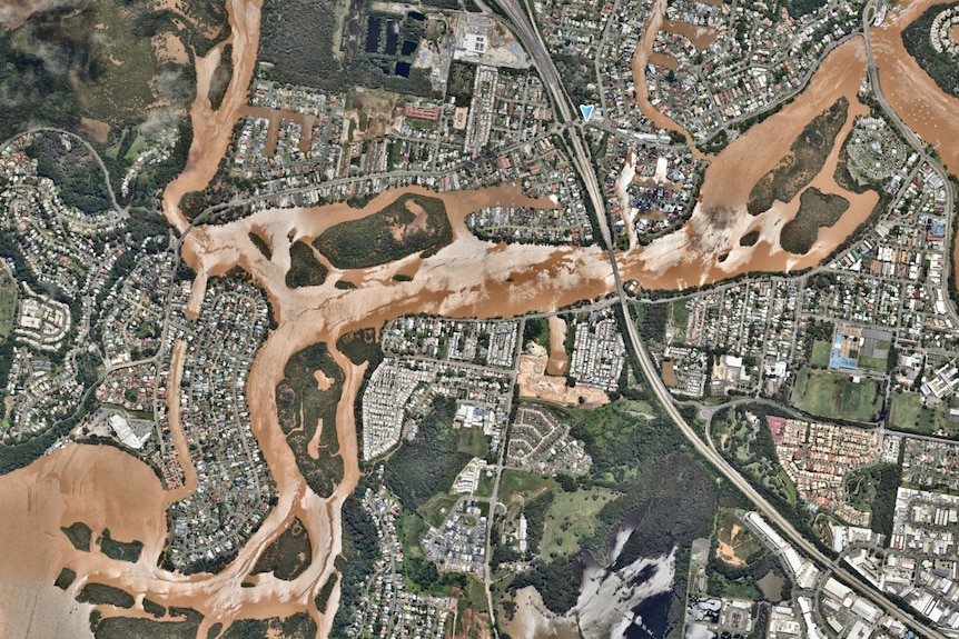 Aerial view of flooding at Tweed Heads on 2 March 2022