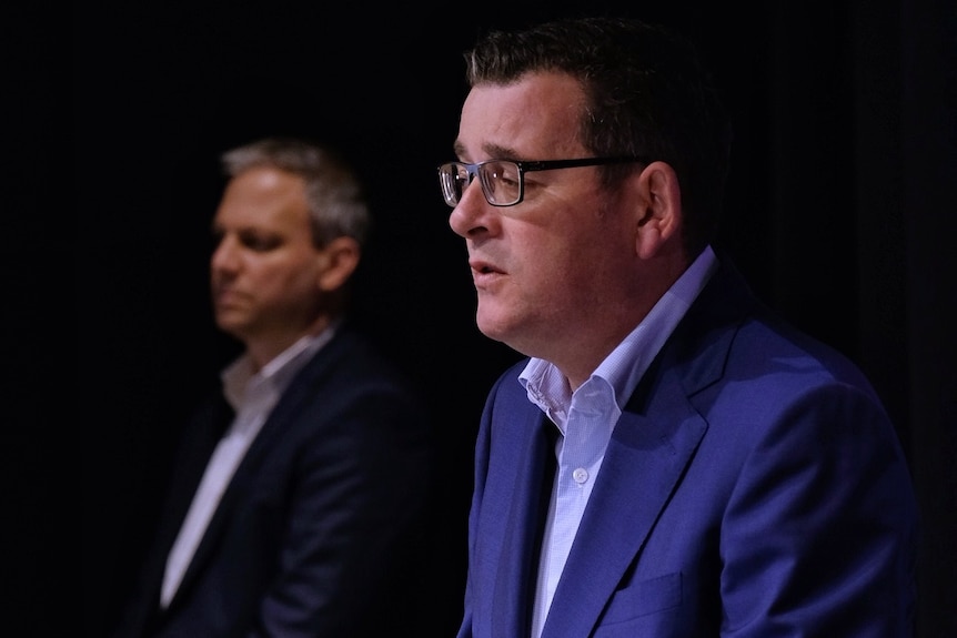 Daniel Andrews speaks at a press conference.