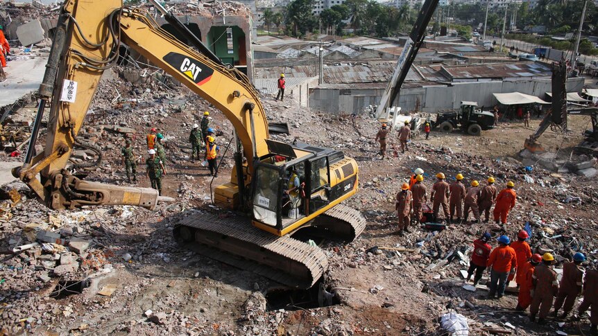 Aerial view of the factory site in Bangladesh where a building collapsed