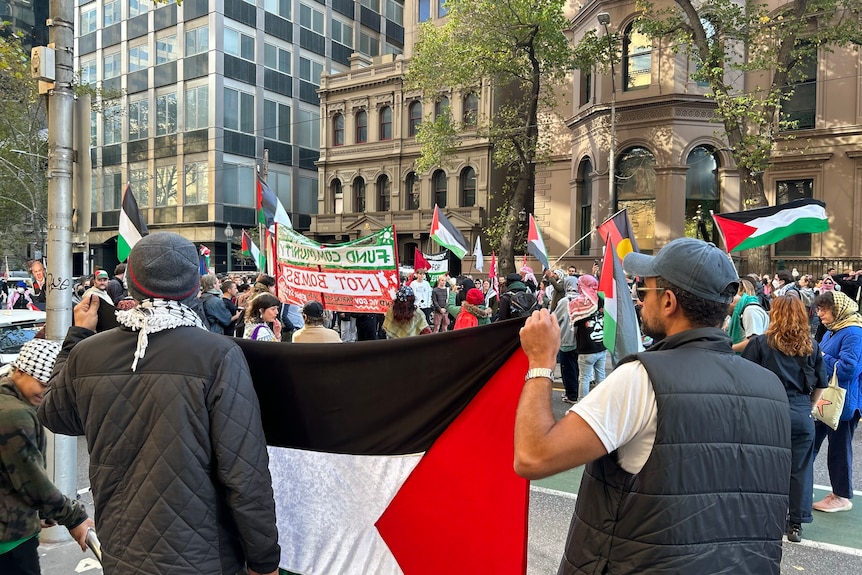 A protest in a Melbourne CBD street