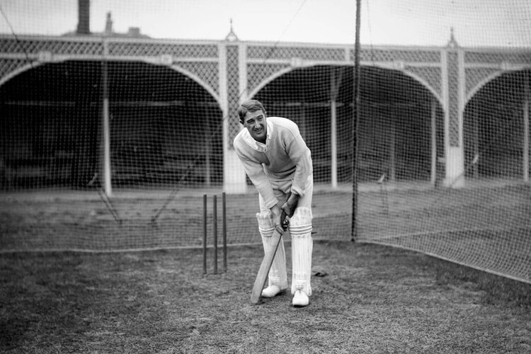 A man takes guard in cricket nets