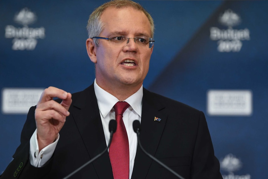 Scott Morrison speaks to journalists during the budget lockup.