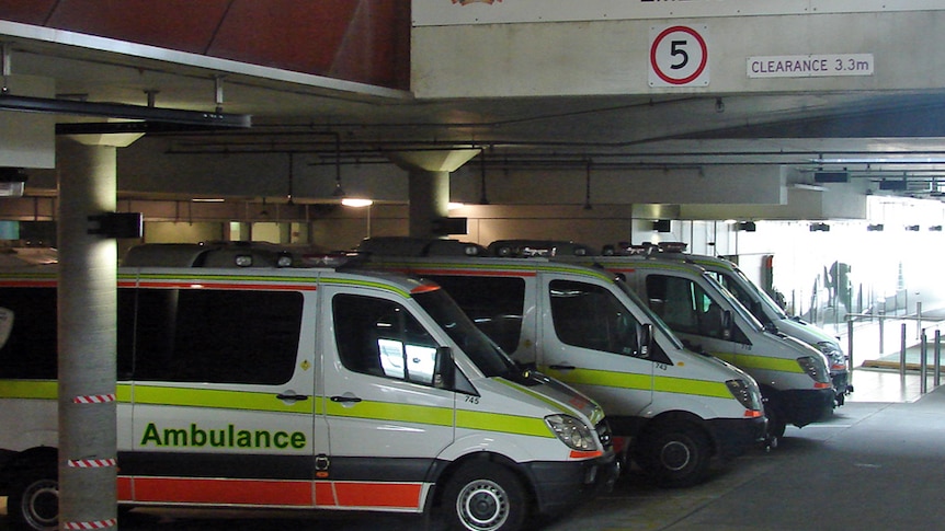 Ambulances line up at the Royal Hobart Hospital