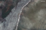 a satellite image of a long traffic jam on a regional road