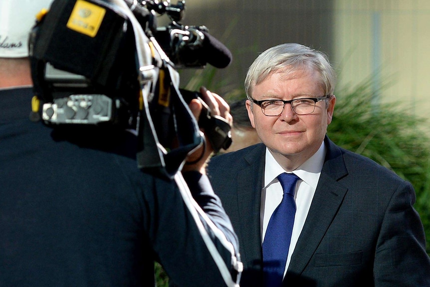 Former prime minister Kevin Rudd arrives for the Home Insulation Royal Commission in Brisbane.