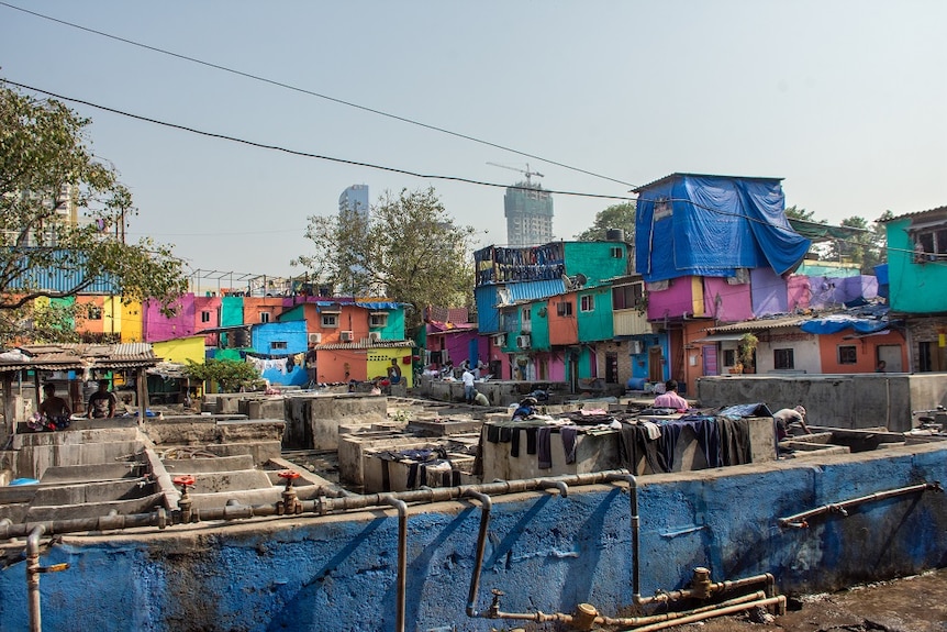 Colourful buildings in a slum
