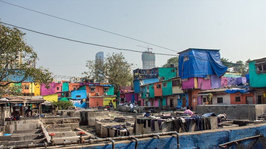 Colourful buildings in a slum