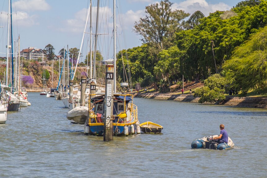 Dinghies are needed to get boat owners to and from their homes on the river.