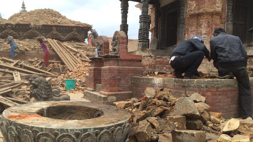 Ornate buildings reduced to rubble in the Patan