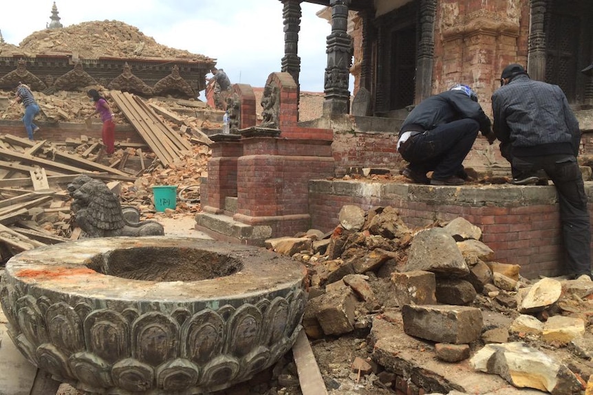 Ornate buildings reduced to rubble in the Patan