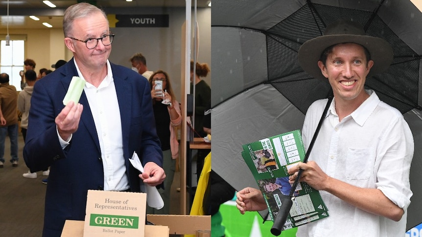 Anthony Albanese and Max Chandler-Mather voting on election day.