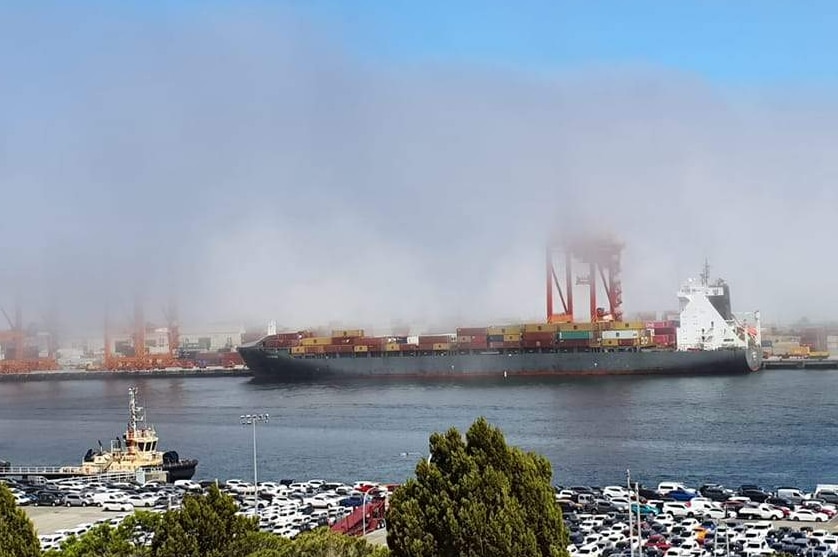 Fremantle Port covered in fog