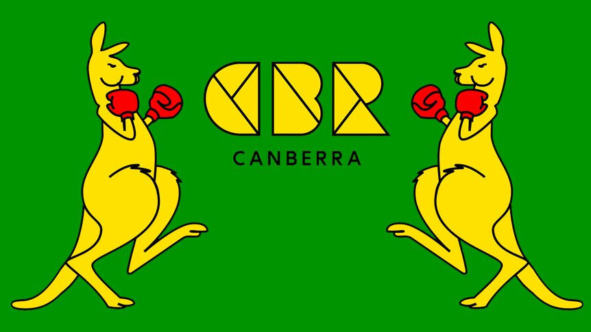 Two kangaroos are bashing the logo for Canberra