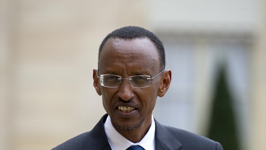 Rwanda's president Paul Kagame at the Elysee Palace after a lunch with the French president in Paris.