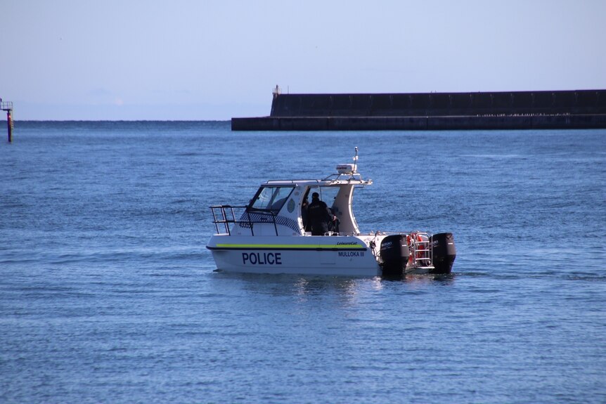 A police boat in the water.