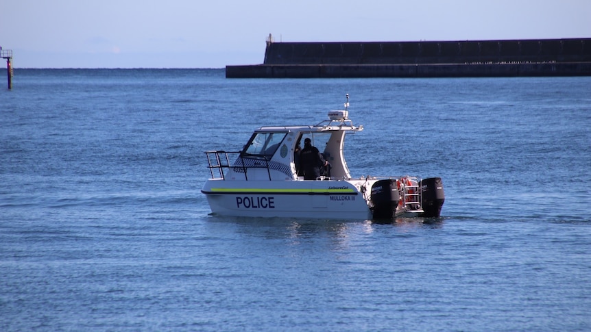 A police boat in the water.